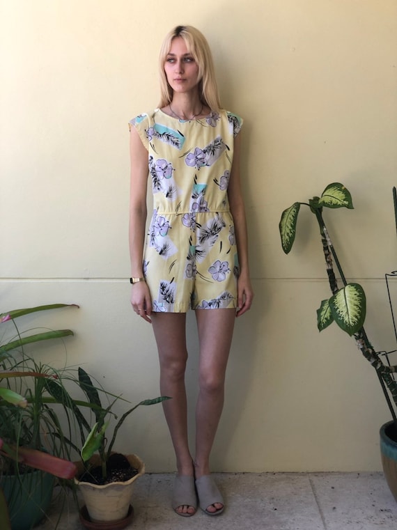 80s Romper Hawaiian Cotton Shorts Jumpsuit Easy Outfit Casual California Floral Print Festival Style Etsy UK