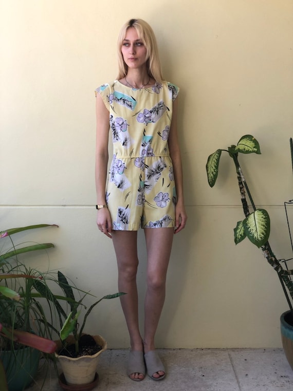 80s Romper / Hawaiian Cotton Shorts Jumpsuit / Ea… - image 1