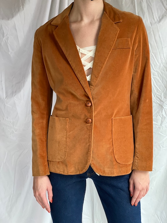 1970s Velvet Jacket / Copper Brown Velvet Suit / L