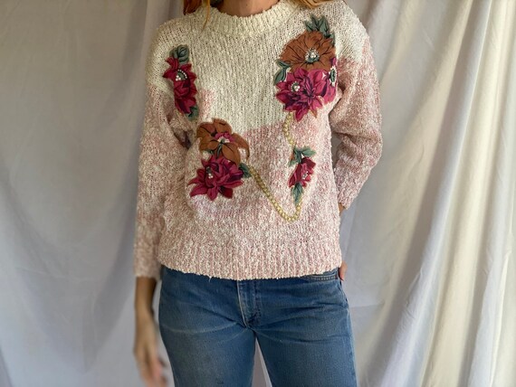 Vintage Bead Sweater / Pearly Beaded 80’s Appliqu… - image 7