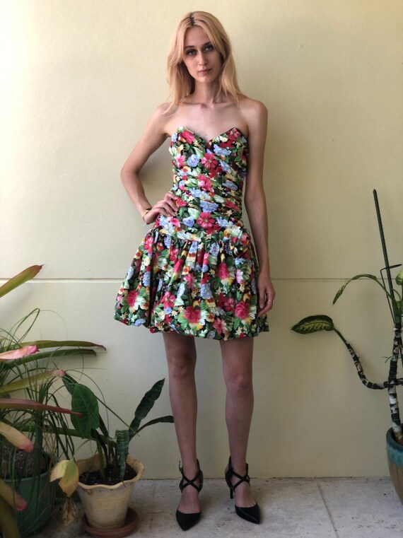 80s Party Dress / Floral Cotton Balloon Dress / St