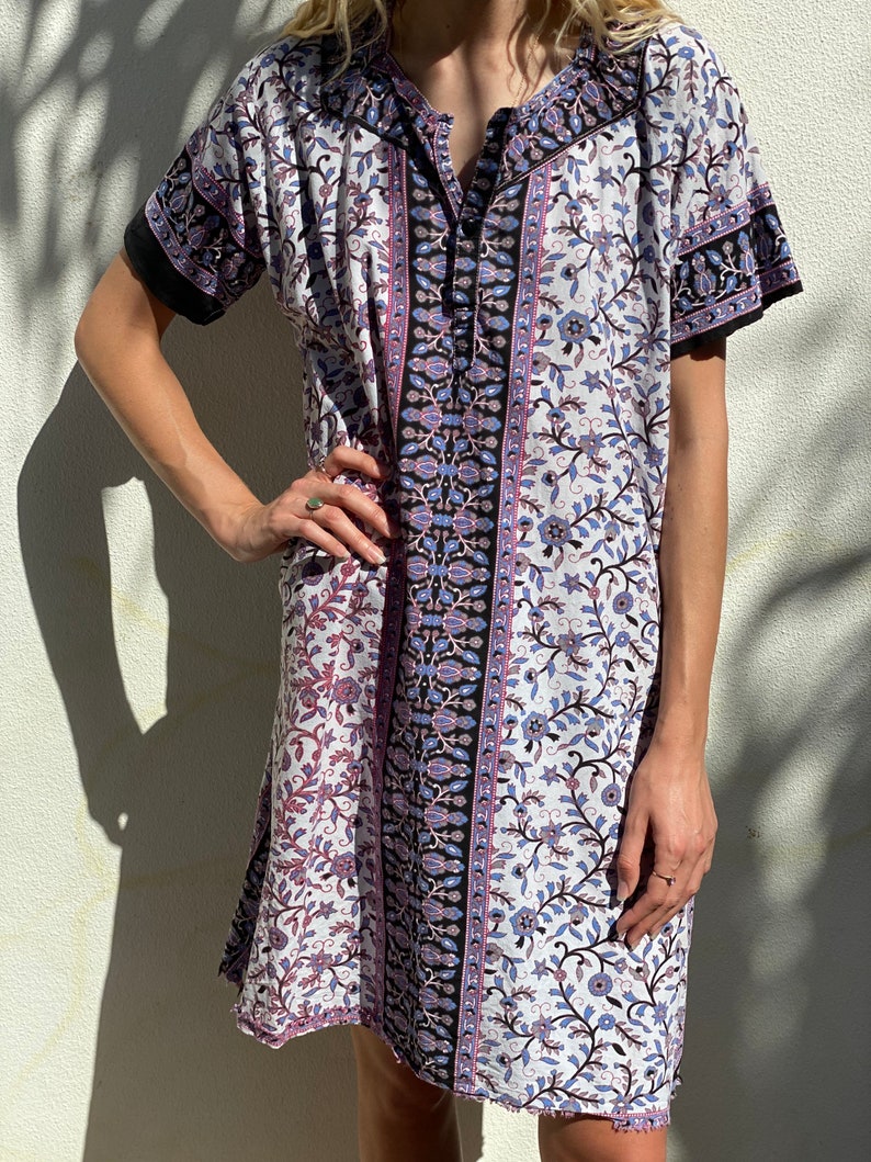 Vintage Tunic Dress Oversized Cotton Tunic Shift Shirt Dress Indian Cotton Printed Dress Summer Easy Dress