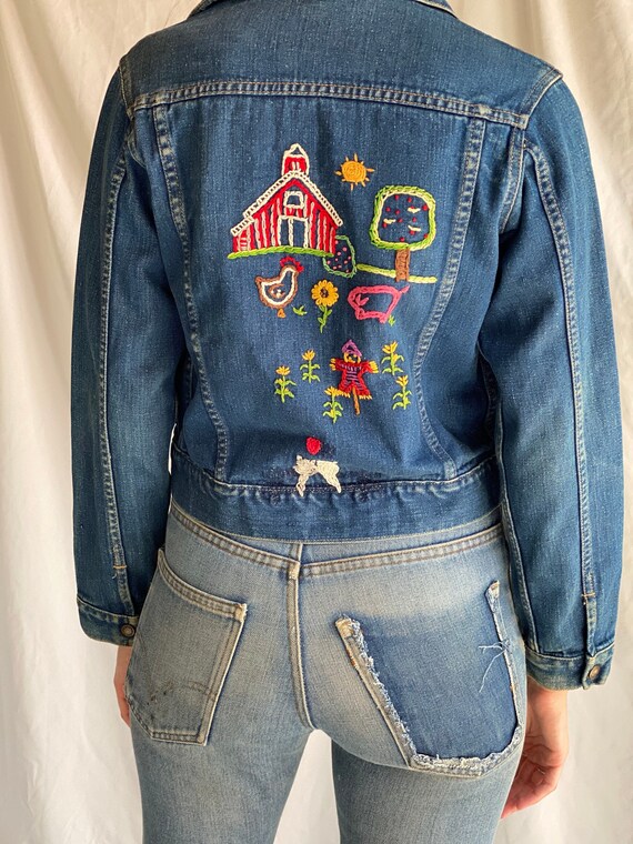 1970s Denim Embroidered Jacket / Red 
