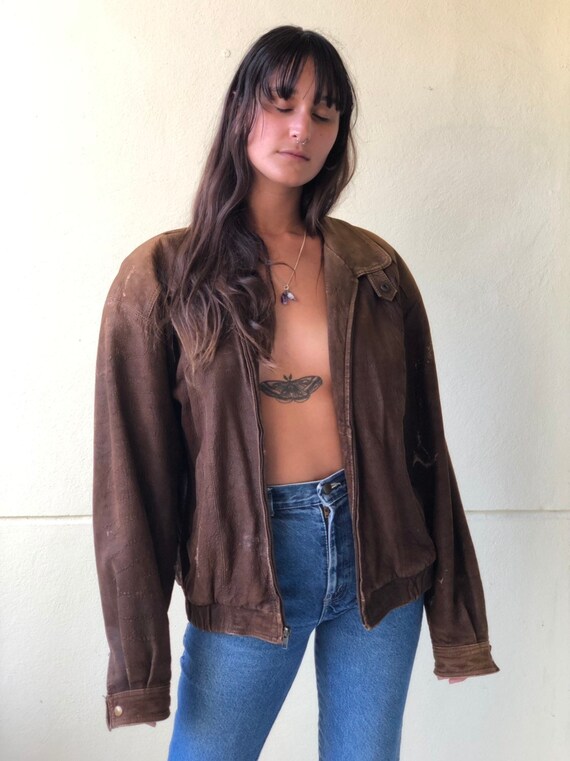 Vintage Leather Bomber Jacket / 1980's Leather Jac