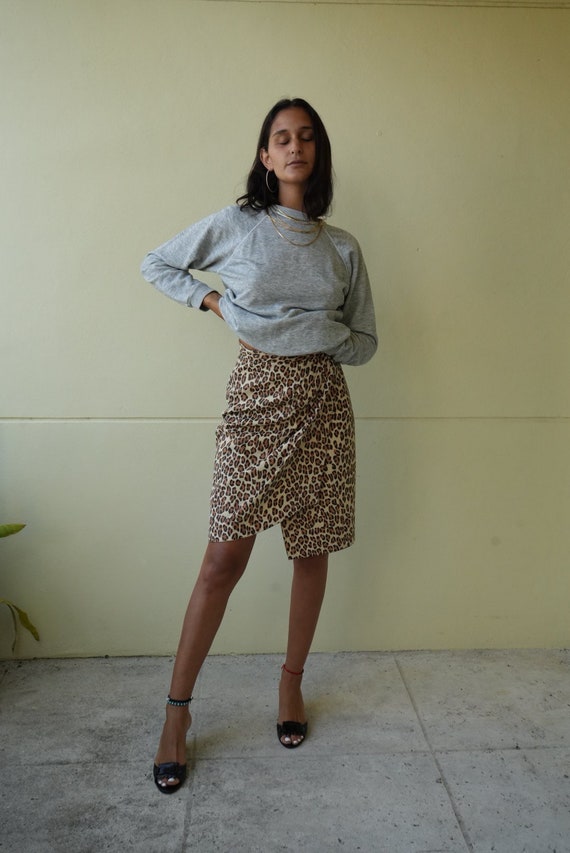 Leather Mini Skirt /Leopard Animal Printed Wrap S… - image 3