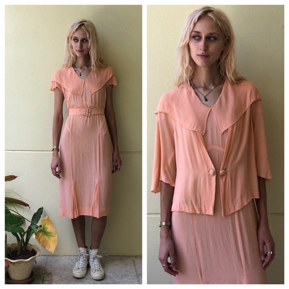 1930's Crepe Dress and Jacket Set / NRA Label / Ba