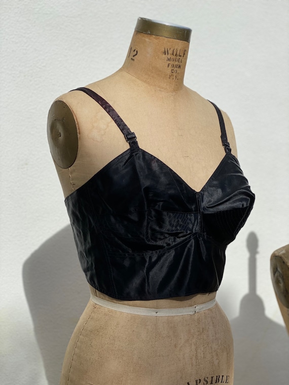 1950s Bra Bustier / Size 40 Rayon and Cotton Blac… - image 8