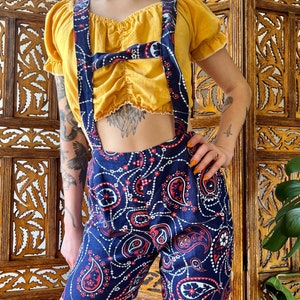 1960's Cotton Romper / Overalls Romper / Jumpsuit / Festival Wear / Red White Blue Paisley Print image 7