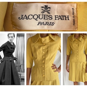RARE 1950&#39;s Jacques Fath Suit / Haute Couture Fifties New Look Pale Yellow Linen Suit / Designer Sportswear / High Fashion Couturier