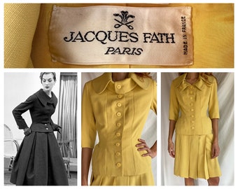 RARE 1950's Jacques Fath Suit / Haute Couture Fifties New Look Pale Yellow Linen Suit / Designer Sportswear / High Fashion Couturier