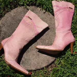 Size 5 US / y2k Pink Leather Pointed Toe Boots / Mid Calf Booties / On Trend Boots image 8