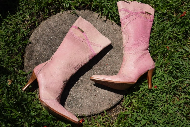 Size 5 US / y2k Pink Leather Pointed Toe Boots / Mid Calf Booties / On Trend Boots image 8