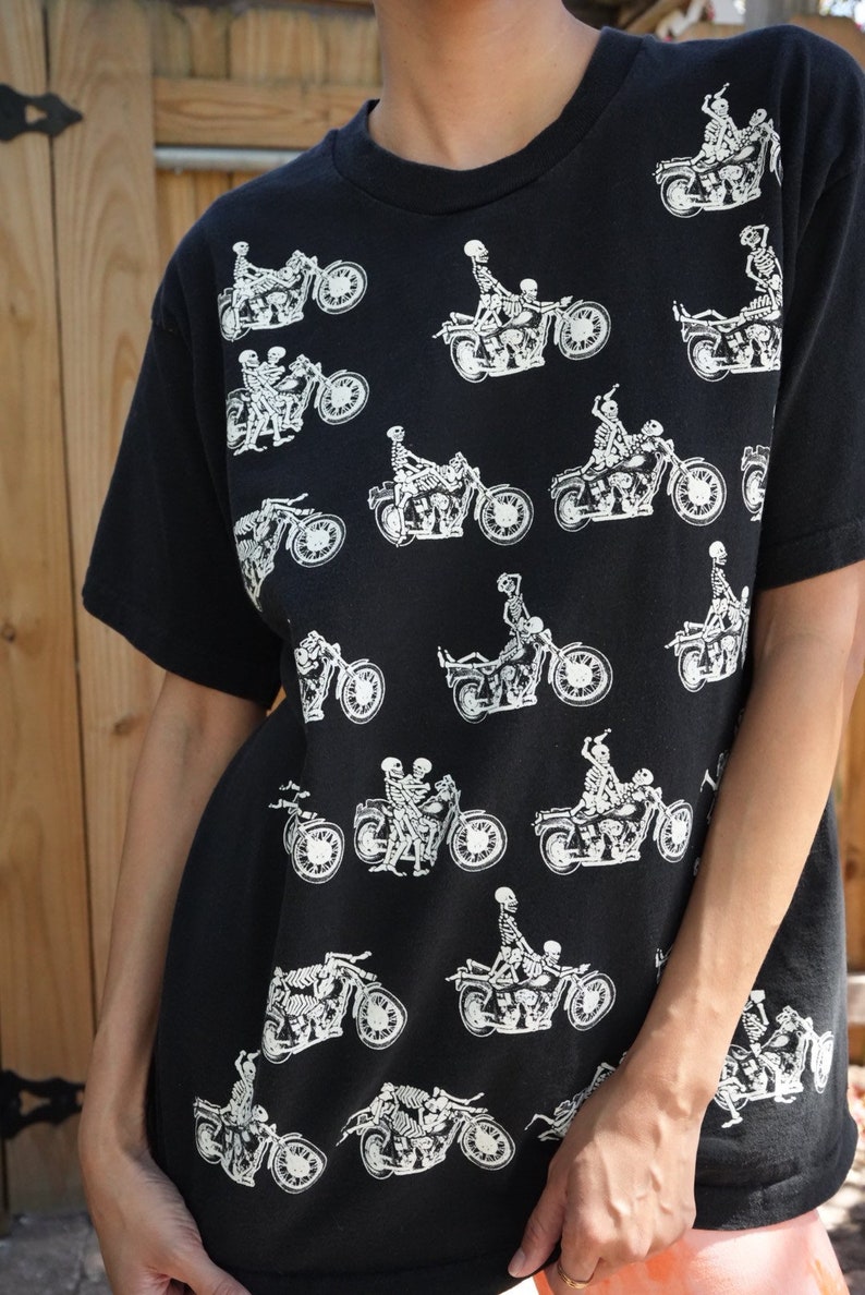 Skeletons Banging on a Motorcycle Tee / Vintage Killer Graphics Tshirt / All over Print Tshirt / NSFW Tshirt image 7