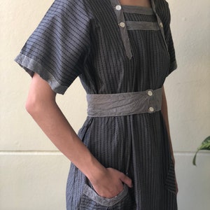 Antique Chore Dress / 1910's Cotton Workwear Tunic / Gray Calico Printed Dress / Original Workwear Dress / Teens Antique / Check Dress image 6