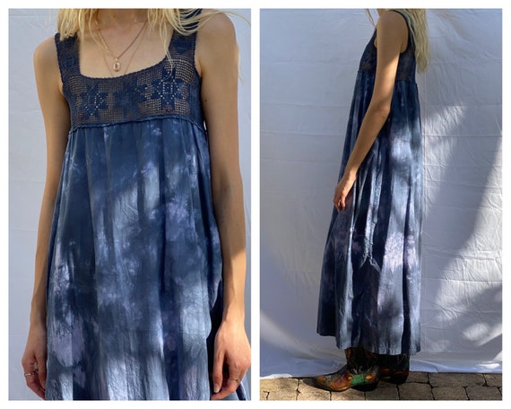 Vintage Antique Nap Dress / Indigo Blue Summer Dre