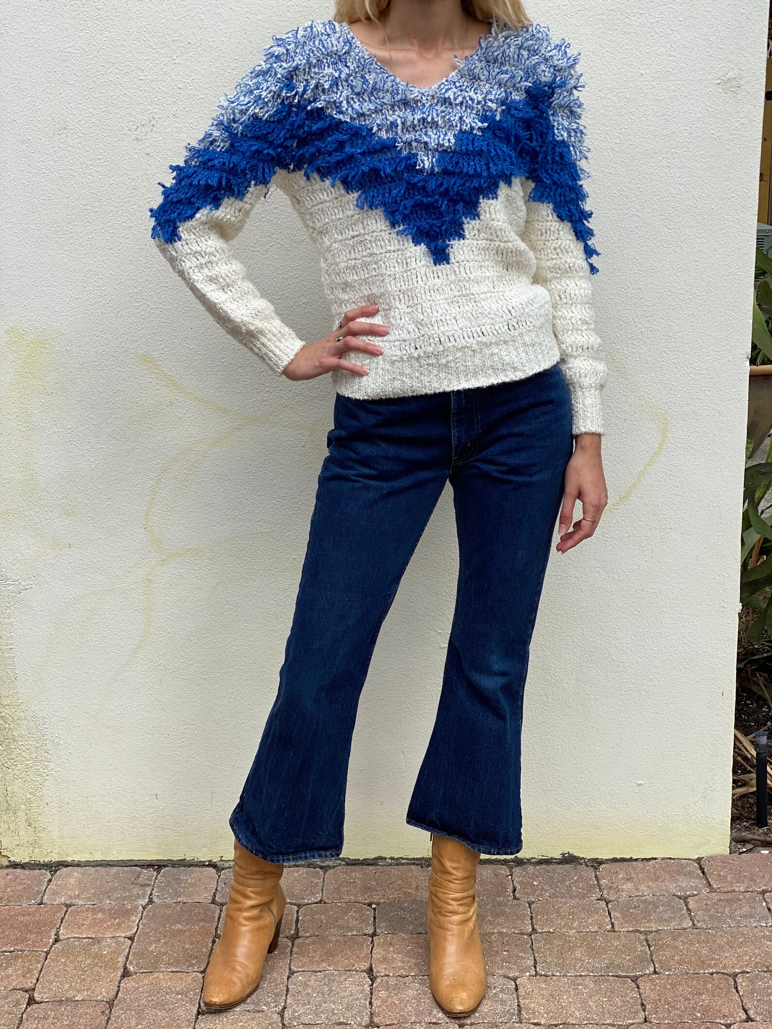 Vintage Looped Sweater / Loop Knit Chevron Sweater / Hipster Etsy