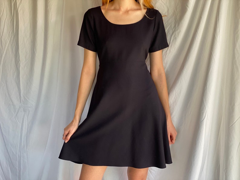 90's Wool Mini Dress / DKNY Mini Dress / Scoop Neck Wool Mini Skater Dress for Winter image 9