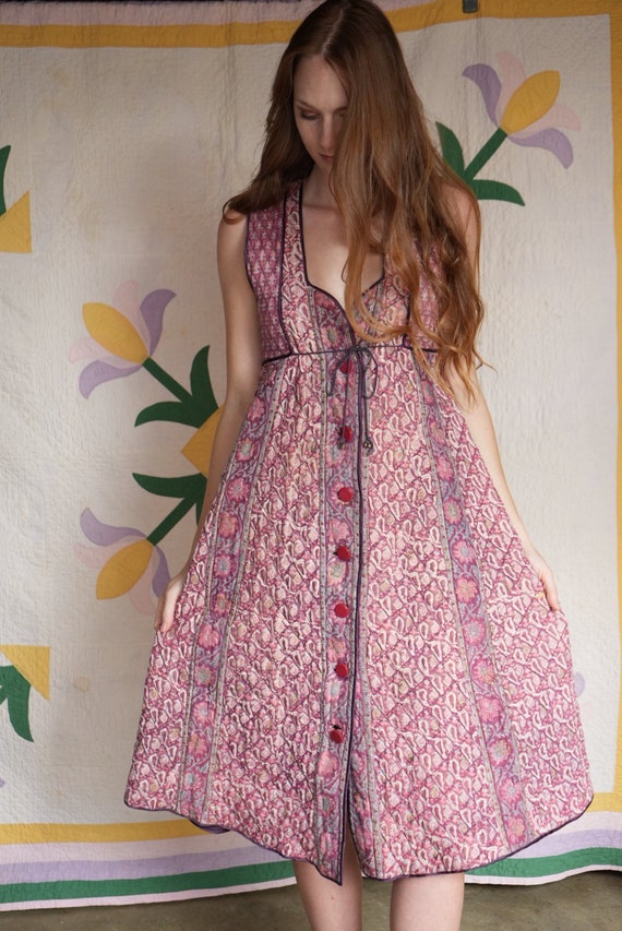 Phool Indian Cotton Waist Coat / 1970s Quilted Sl… - image 5
