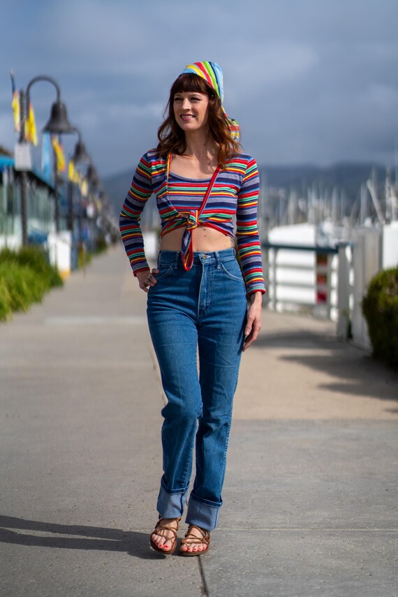 Vintage Crop Top / 70's Striped Crop Top / Rainbo… - image 8