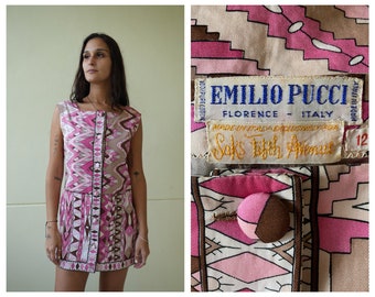 60's Emilio Pucci Dress / Pink and Brown / Modern Mini Dress / Sixties Summer Dress / Designer Womenswear / Resortwear / Micro Mini Dress