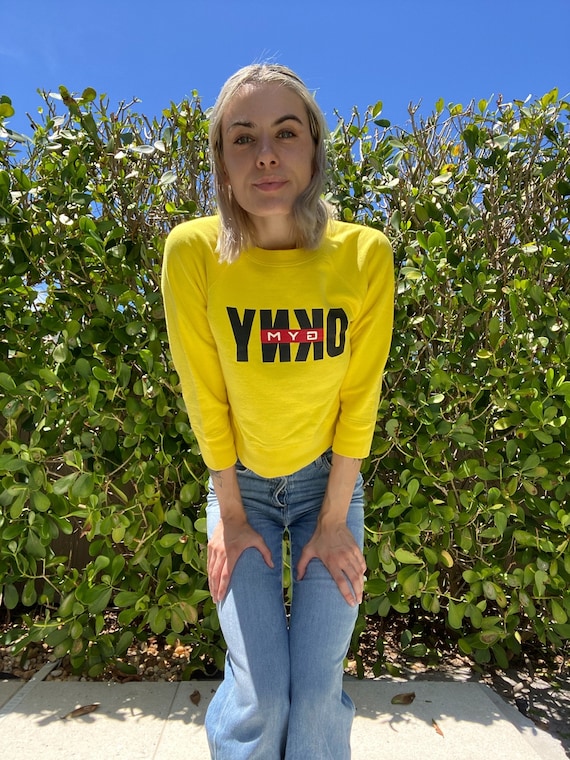 90s y2k DKNY Crop Sweatshirt Cotton Gym Shirt Sweats Casual Gym Wear Highlighter Yellow Sweatshirt