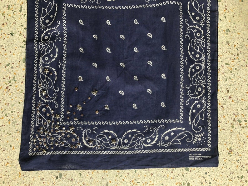 Vintage Star Studded Bandana / 1980's Blue Handkerchief / | Etsy