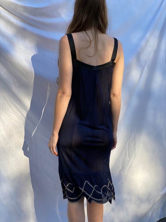 1920s Sheer Dress / Navy Blue and White Floral Em… - image 5