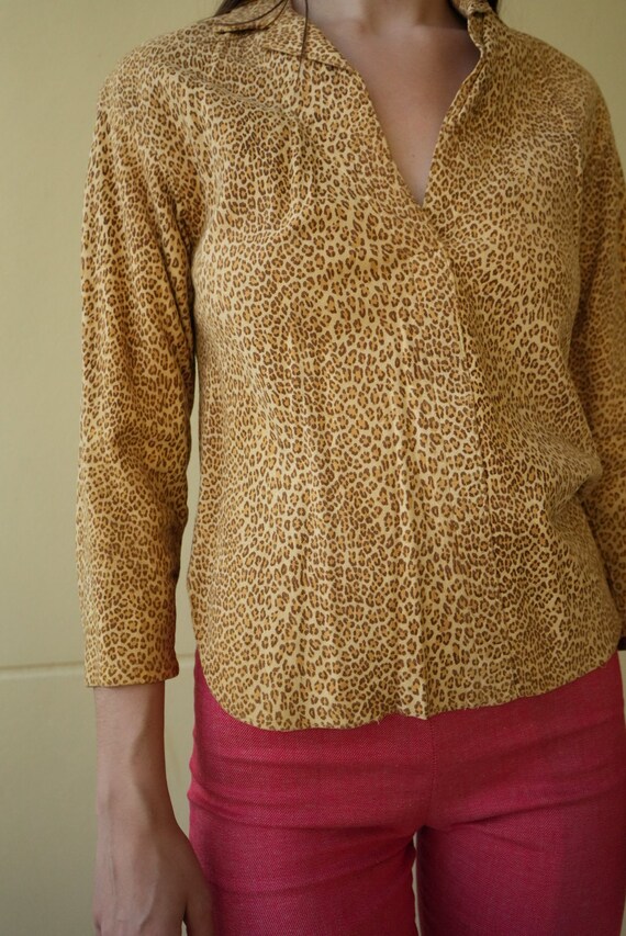 Vintage Leopard Printed Leather Shirt / Suede Lea… - image 4