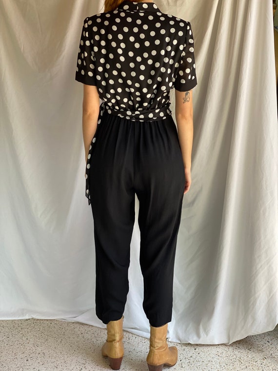 1990s Jumpsuit / Polka Dot Wrap Top Onesie / Ones… - image 3