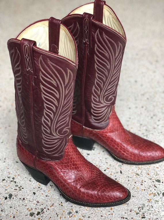 Size 9 Cowboy Boots / Dan Post Des Burgundy Red Sn