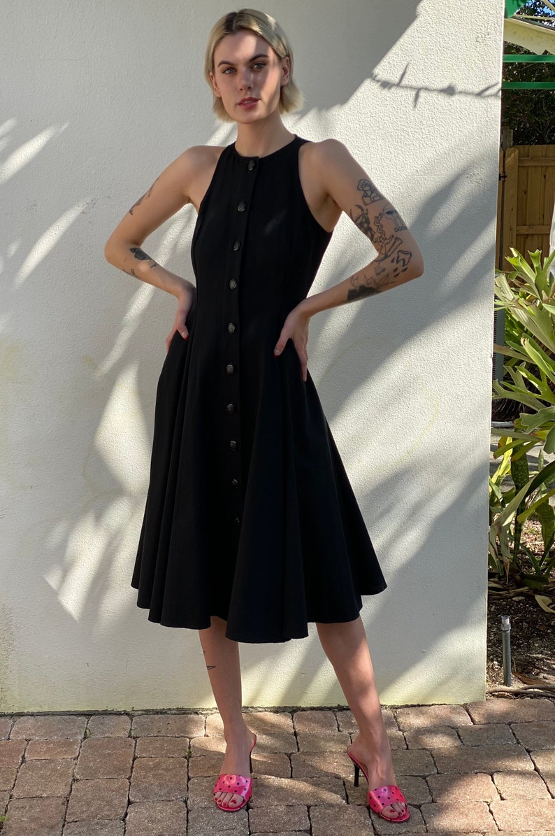 Cotton Summer Dress / Wedding Guest Dress / Resort Vacation Dress / 1980's Designer Dress / Black Structural Dress image 8