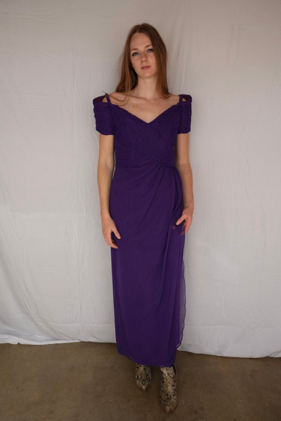 Purple Fortuny Pleated Dress / Eighties Off Shoul… - image 4