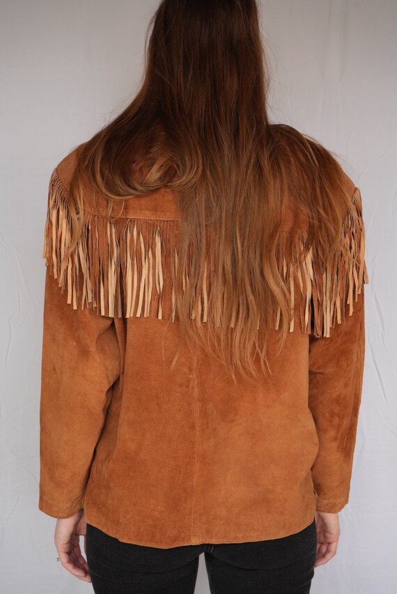 Suede Leather Fringe Shirt / 90's Leather Top / S… - image 4