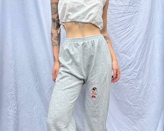 80s Sweatpants / Minnie Mouse pAtch Eighties Gray Sweatpants Trousers / Loungewear / Joggers