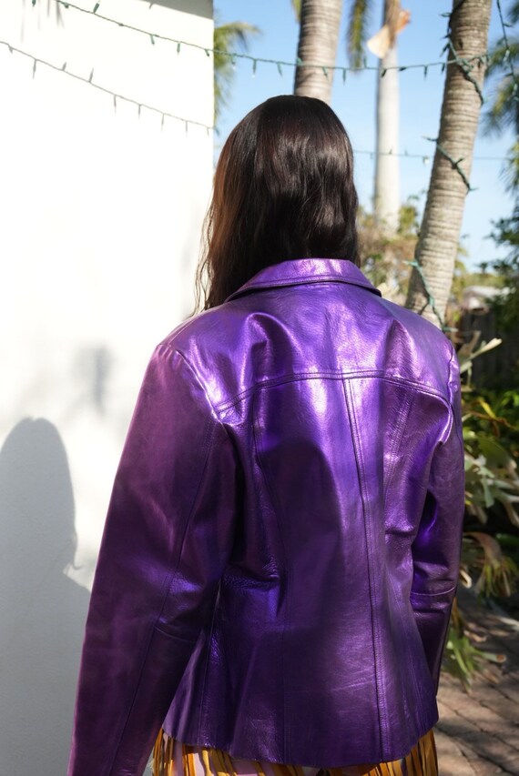 90's Leather Jacket / Nineties Shiny Metallic Pur… - image 5