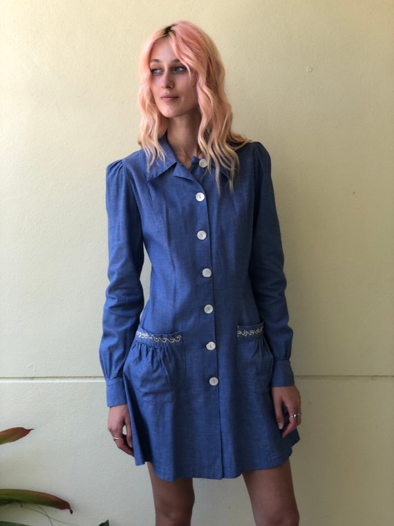 Vintage 1930's Denim Shirt Dress / Distinctive Ni… - image 6