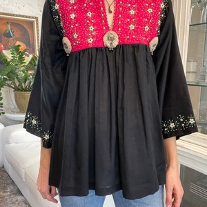 70s Vintage Blouse / Embroidered Colorful Summer Blouse with Metal Bells / Bell Sleeves image 7