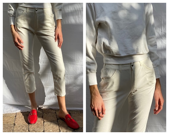Vintage 60s Denim Jeans / Beatnik White Cotton Jea