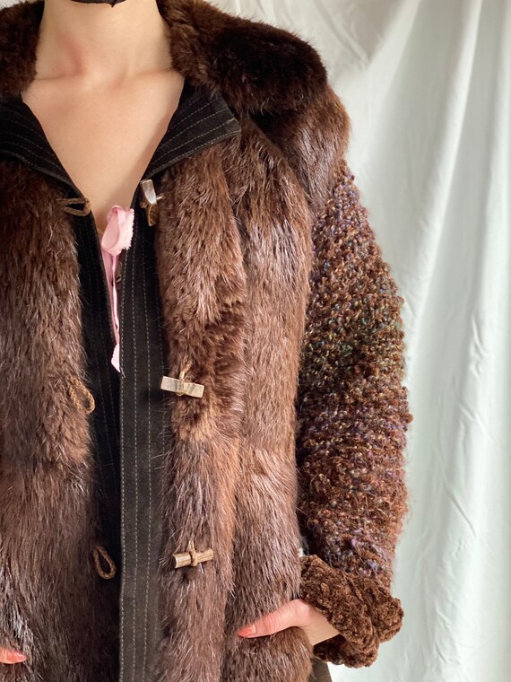 1980s Fur and Chenille Knit Coat / Brown Seventie… - image 5