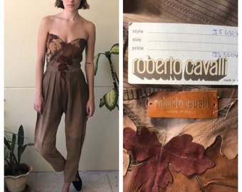 1970's Roberto Cavalli Jumpsuit / Metallic Stitched Leather Patchwork / Suede patchwork / New with Original Tags Seventies Jumpsuit