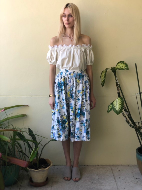 50's Skirt / Cotton Midi Skirt /  Watercolor Flor… - image 9