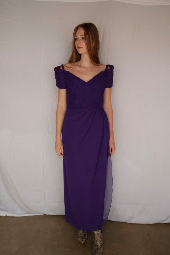 Purple Fortuny Pleated Dress / Eighties Off Shoul… - image 9