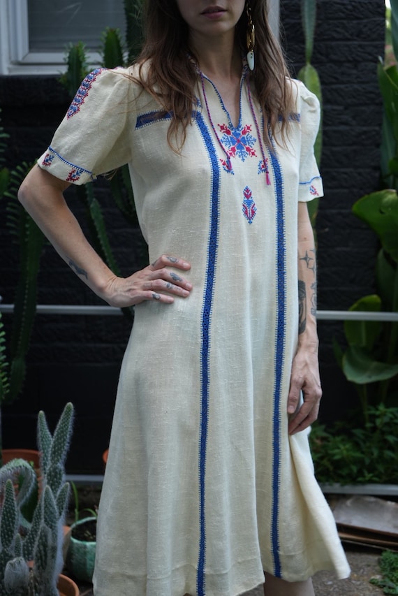 Exceptional 1930s Hand Embroidered Floral Crewel Red Dress or Coat