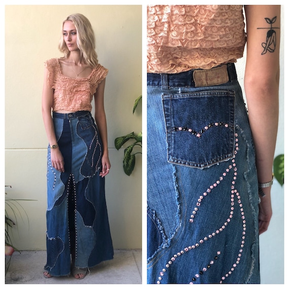 Vintage Levi's Denim Skirt / 1960's Rhinestone Stu