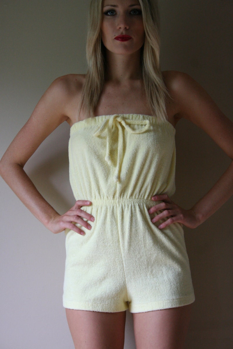 70s Romper Pale Yellow Terry Cloth SUZANNE SOMERS Strapless Etsy