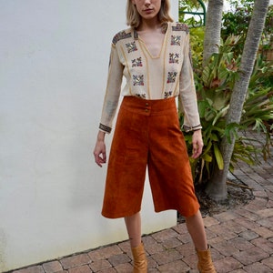 70s Leather Gaucho Pants / Copper Brown Suede Leather Pants / Seventies High Waist Gauchos / High Waist Trousers / High Waters image 6