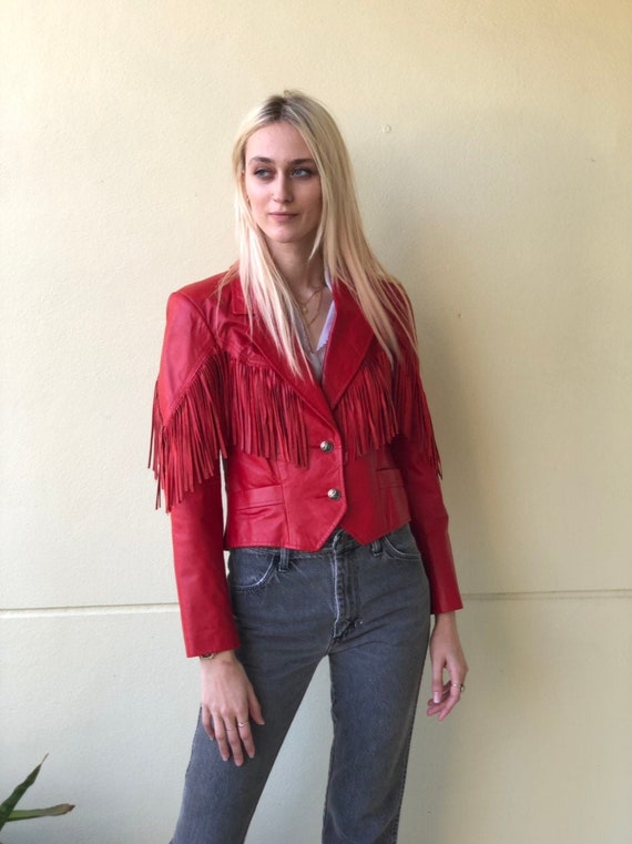 Red Leather Jacket / Vintage Leather Cropped Jacke