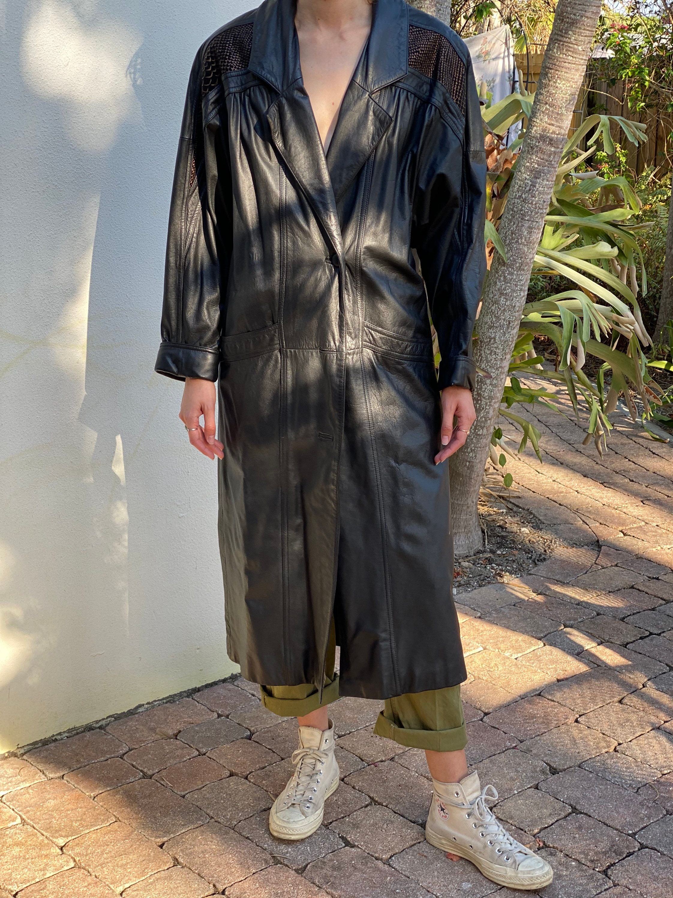 Vintage Leather Jacket / 1980's Long Leather Bomber / 1990's