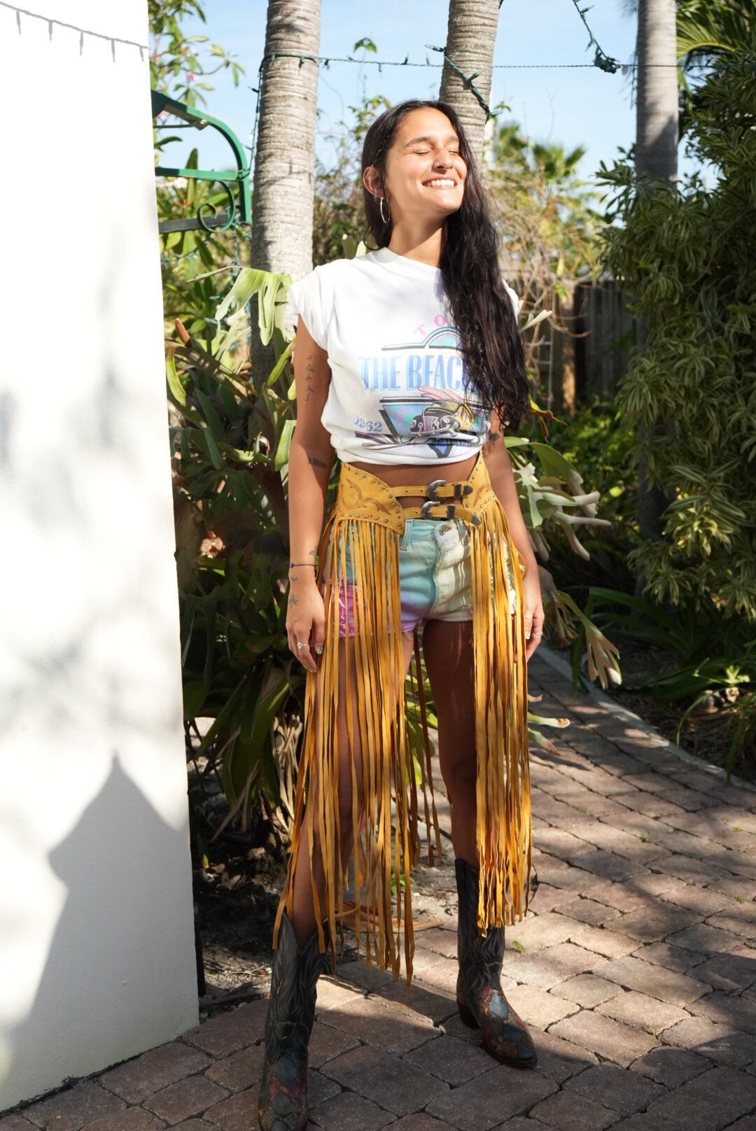 Vintage Hipwear Leather Boho Hippie Chic Cowgirl Fringe Belt