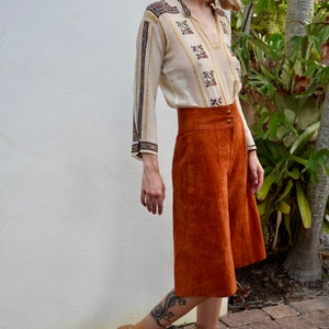 70s Leather Gaucho Pants / Copper Brown Suede Leather Pants / Seventies High Waist Gauchos / High Waist Trousers / High Waters image 9